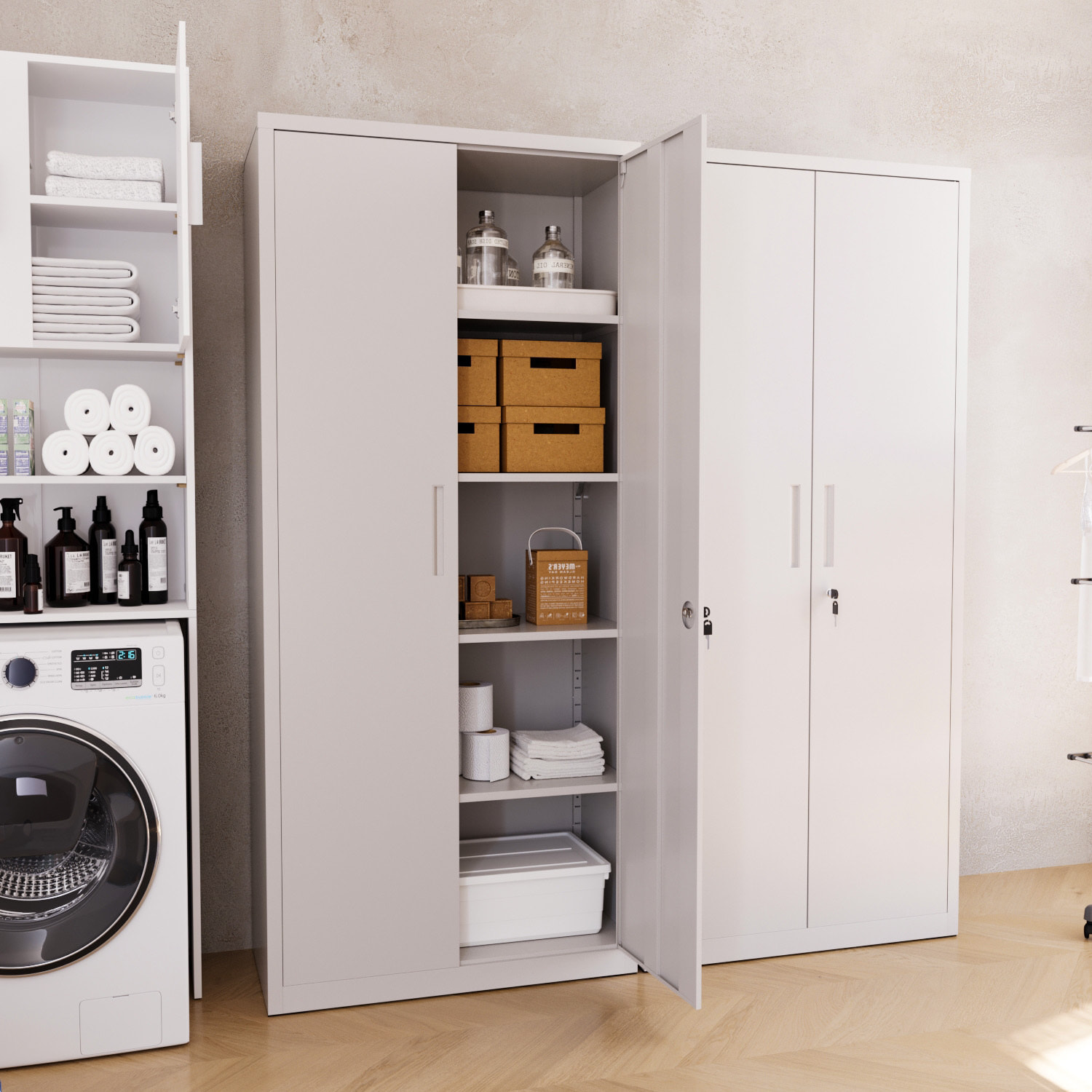 Armadio Armadietto In Metallo Multiuso Doppia Anta 5 Ripiani Regolabili Chiusura Con Doppia Chiave Mobiletto Documenti Ufficio 180x80x40 Cm Grigio