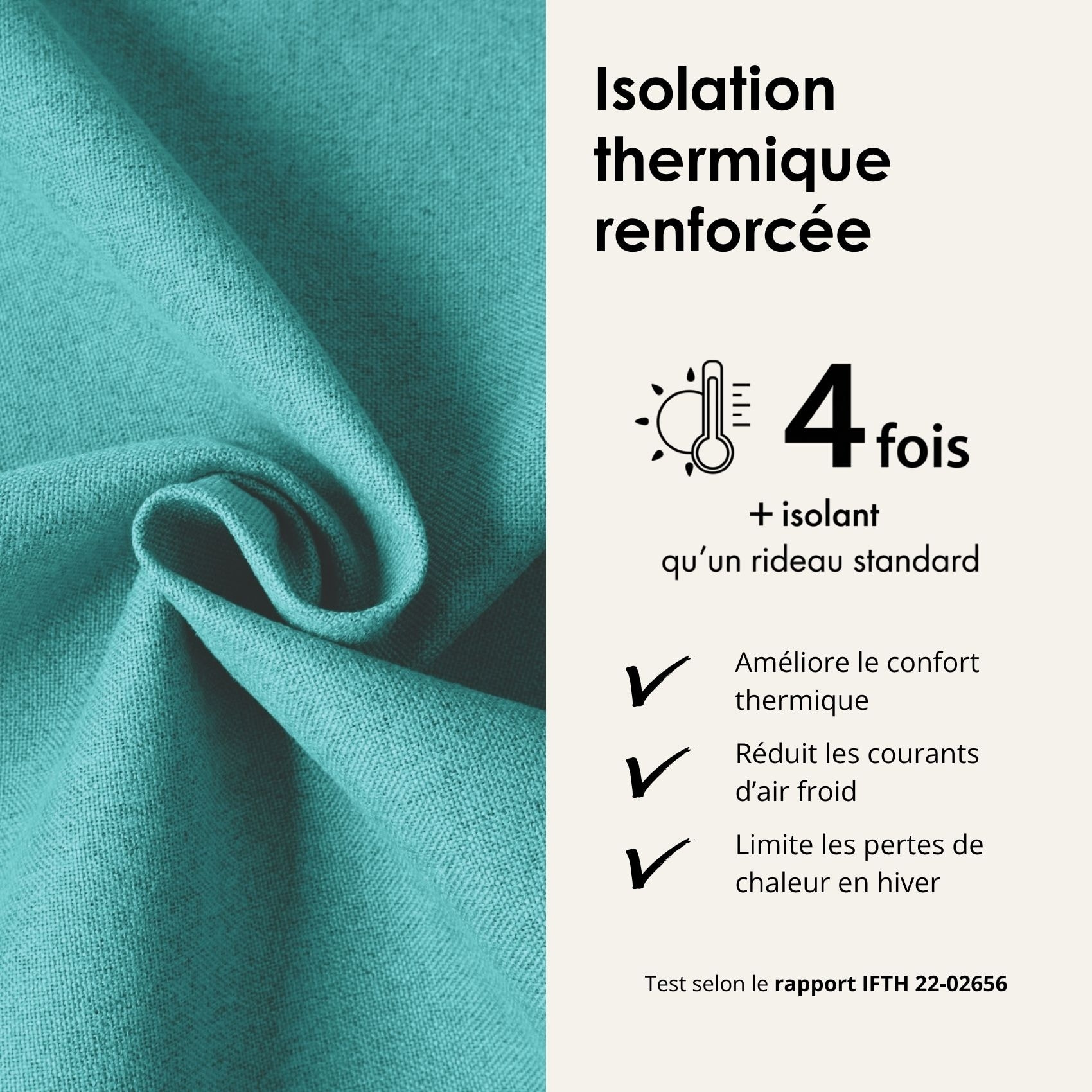 Rideau 100% occultant thermique phonique chiné - Turquoise
