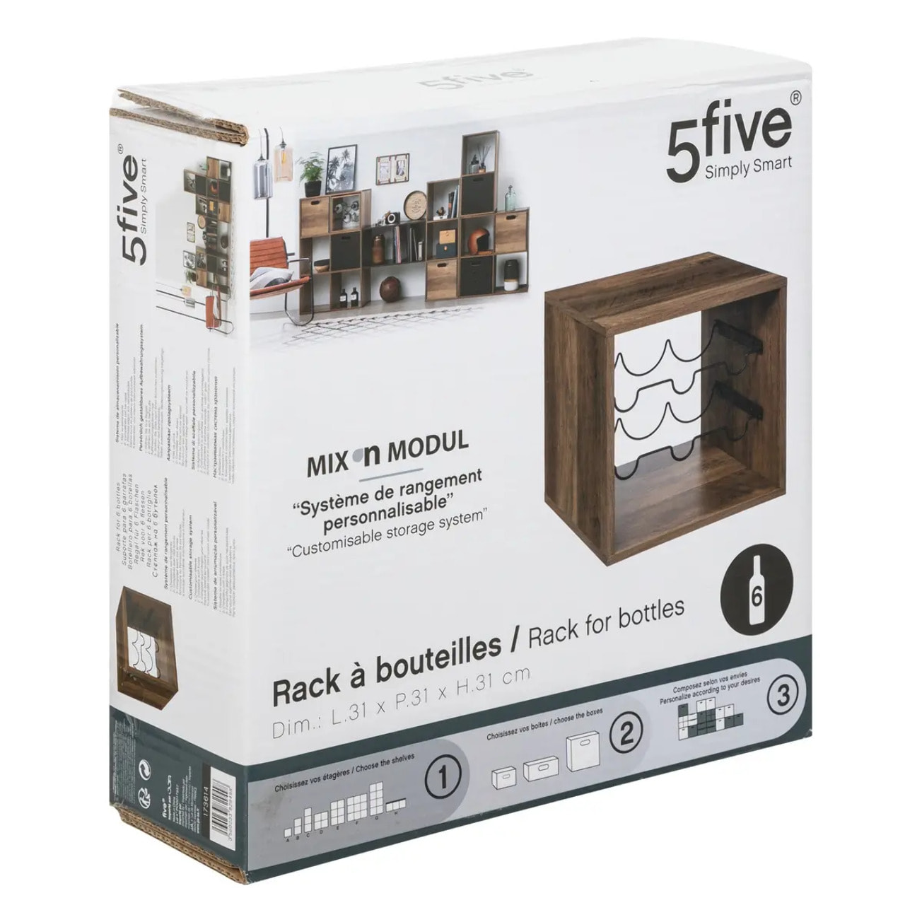 Rangement 6 bouteilles indus "Mix N' Modul" effet bois foncé