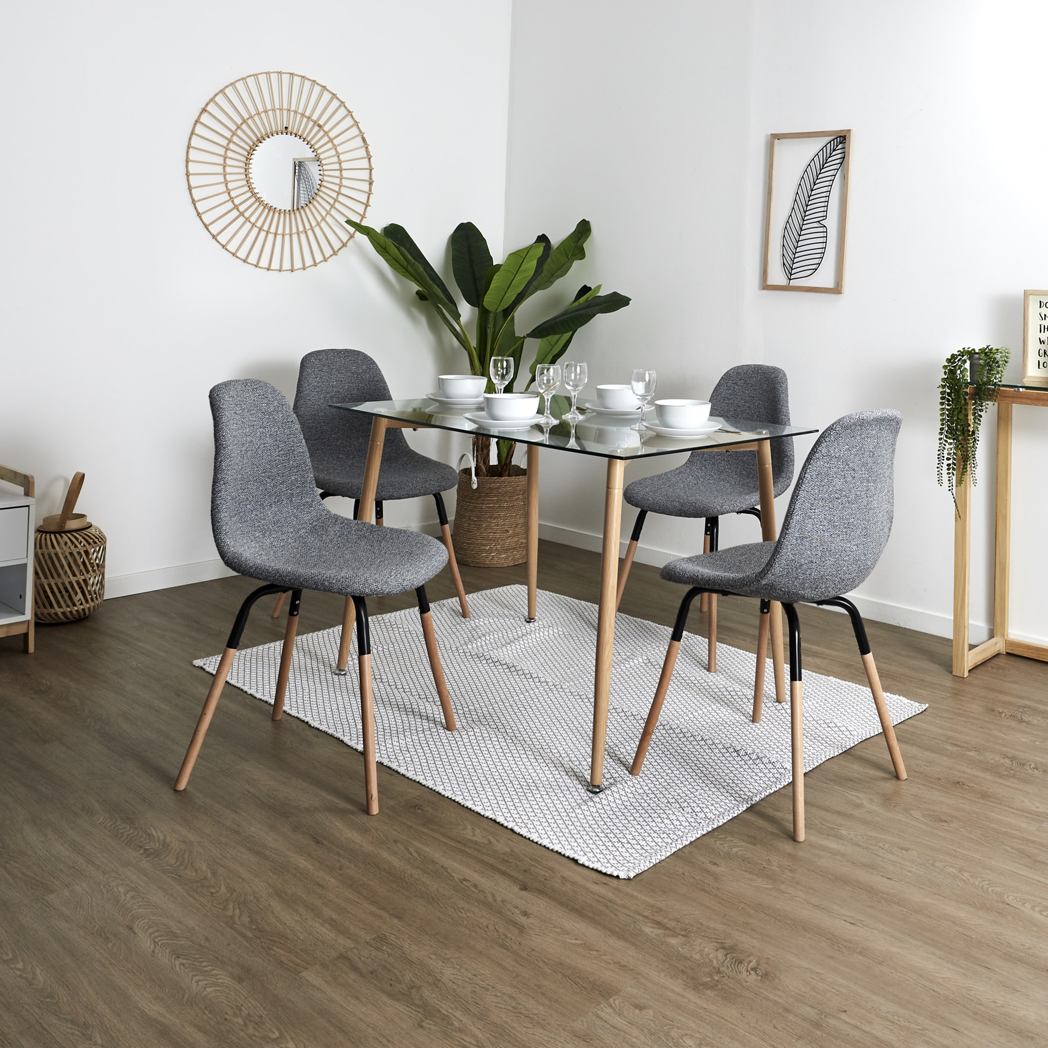 Chaise Scandinave Tissu Gris Chine Phenix - Lot De 4