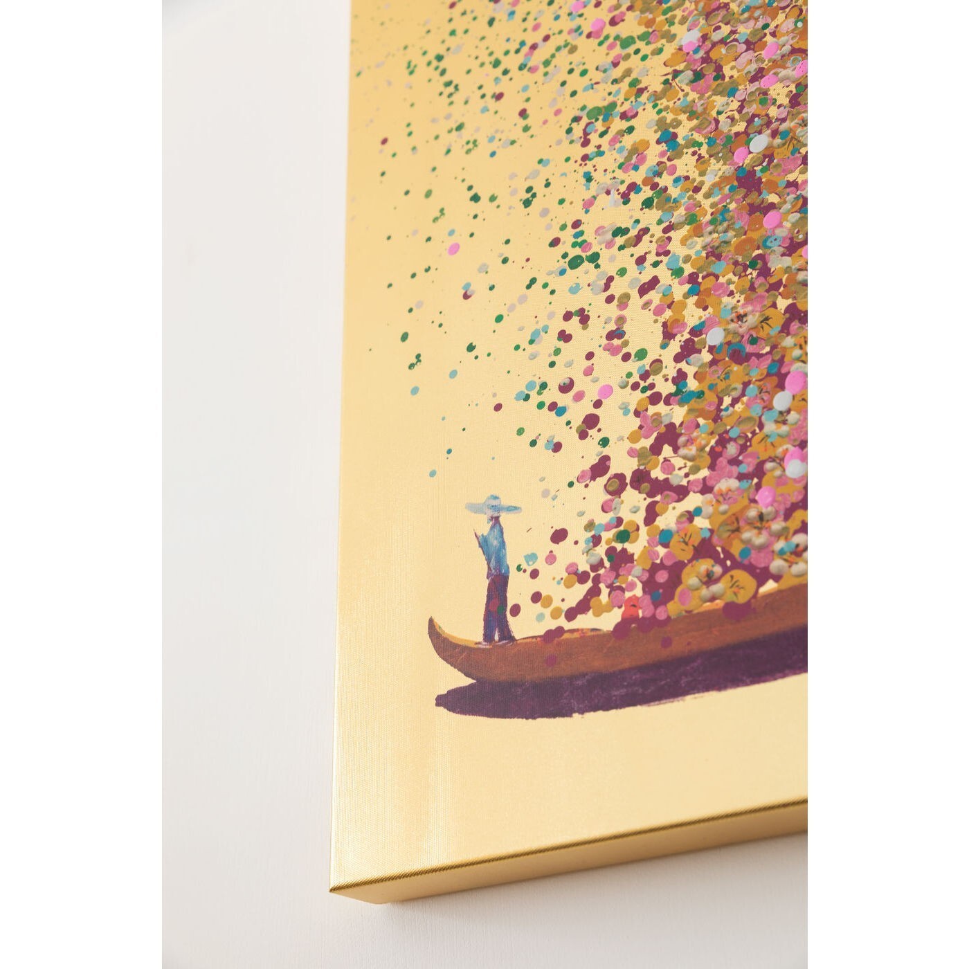 Tableau Touched fleurs pirogue 40x50cm doré et rose Kare Design
