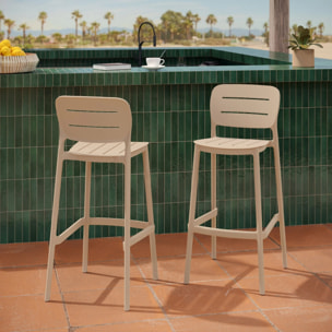 Lot de 2 chaises de bar de jardin 75 cm en plastique beige - Lola