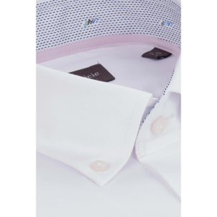 camicia uomo 1 bottone button down slim Popeline Stretch Unito Bianco