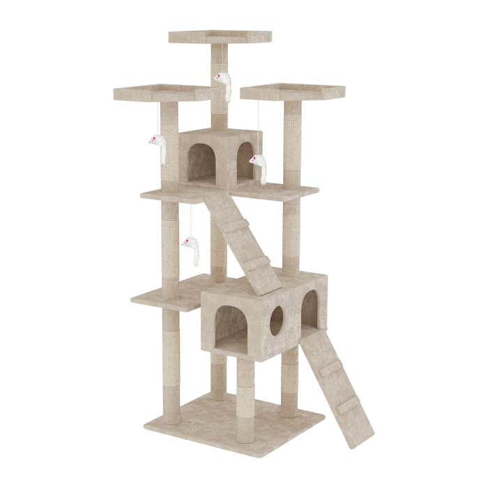 Albero per Gatto con Graffiatoio Cuccia Giocattolo Gatti Parco Giochi Tiragraffi in Sisal Naturale 170 x 49 x 49 cm