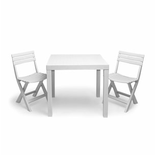 Club - Set da pranzo in resina con finitura effetto legno 3d con 2 sedie pieghevoli + tavolo dogato 78x78x70H cm