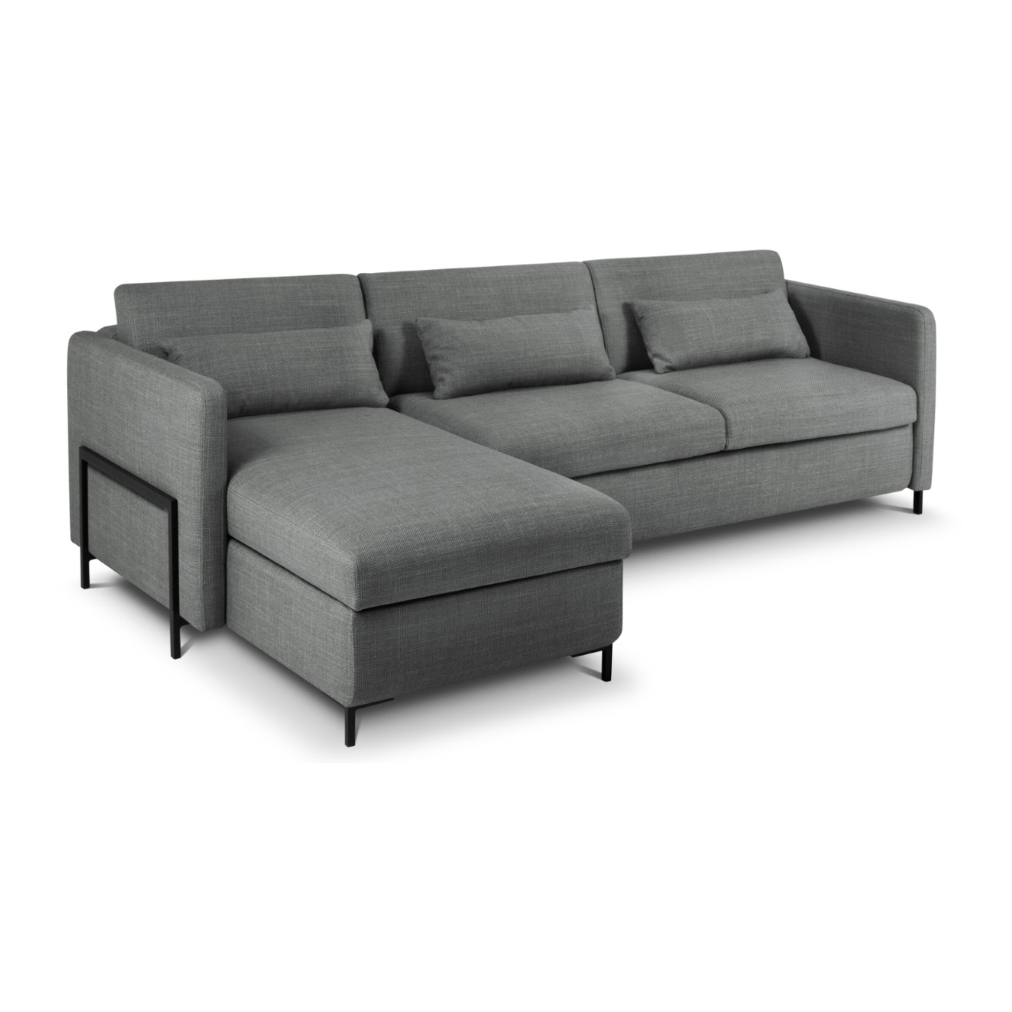 Canapé d'angle gauche convertible avec coffre de rangement "Yanis" 4 places en tissu structurel gris