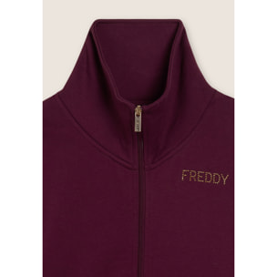 Tuta sportiva collo alto con scritta in strass