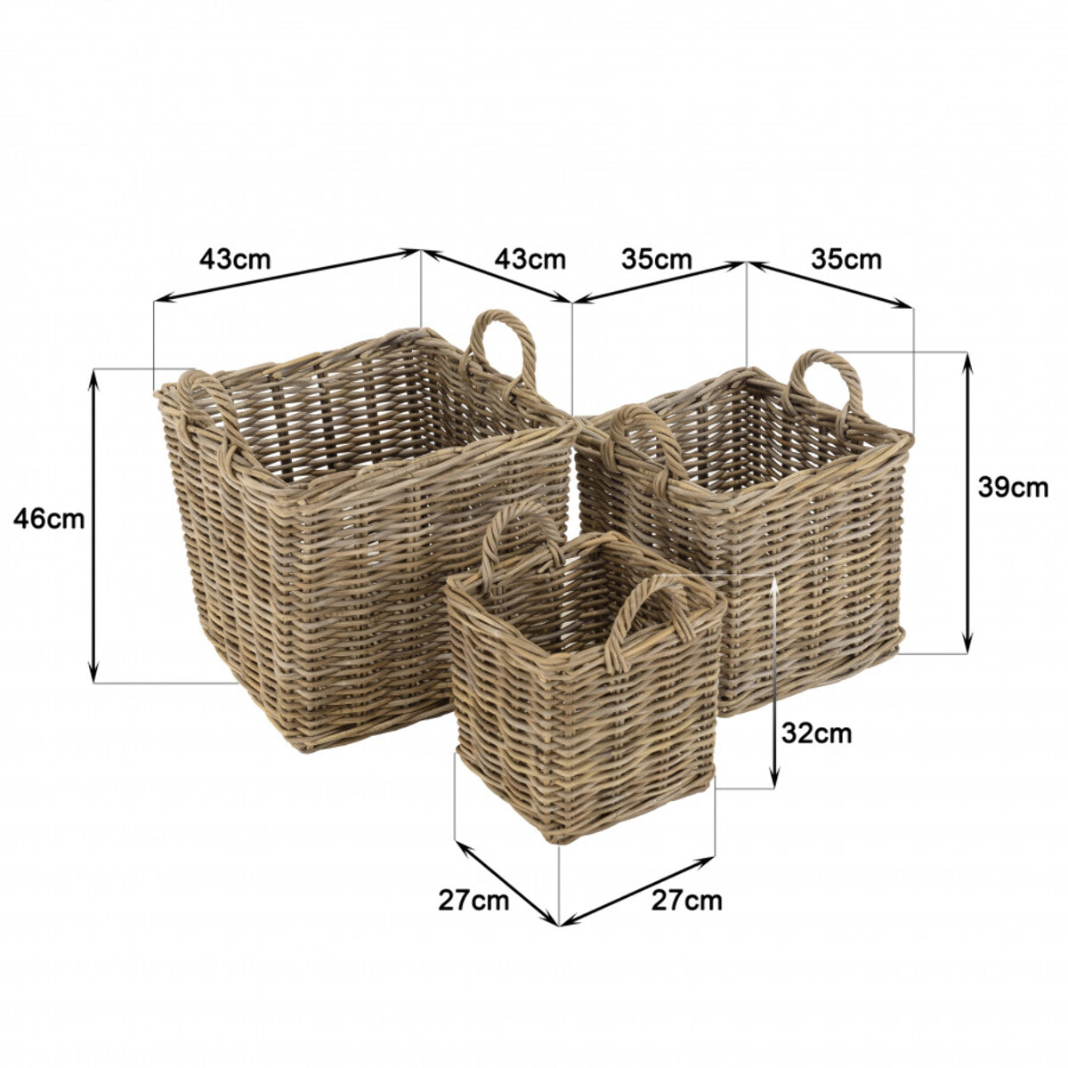 KALLY - Set de 3 paniers de rangement carrés en kubu naturel