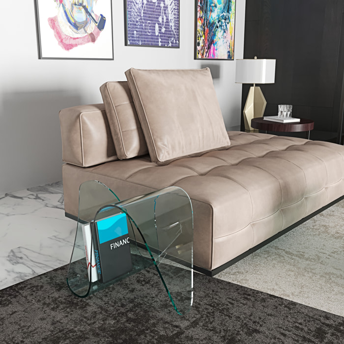 Tavolino Basso Curvato Portariviste Ideale Per Ufficio Sala Aspetto Salotto Soggiorno Sala Pranzo In Vetro Design Moderno, 62x45x41 Cm Trasparente
