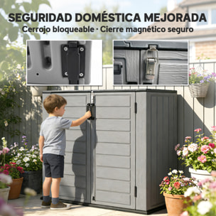 Armario de Exterior de HDPE, 940L, Caseta de Jardín Exterior con Tapa Abatible, 2 Puertas, Cerradura, Cobertizo de Jardín para Almacenaje Herramientas, 142x67x119 cm, Gris Claro