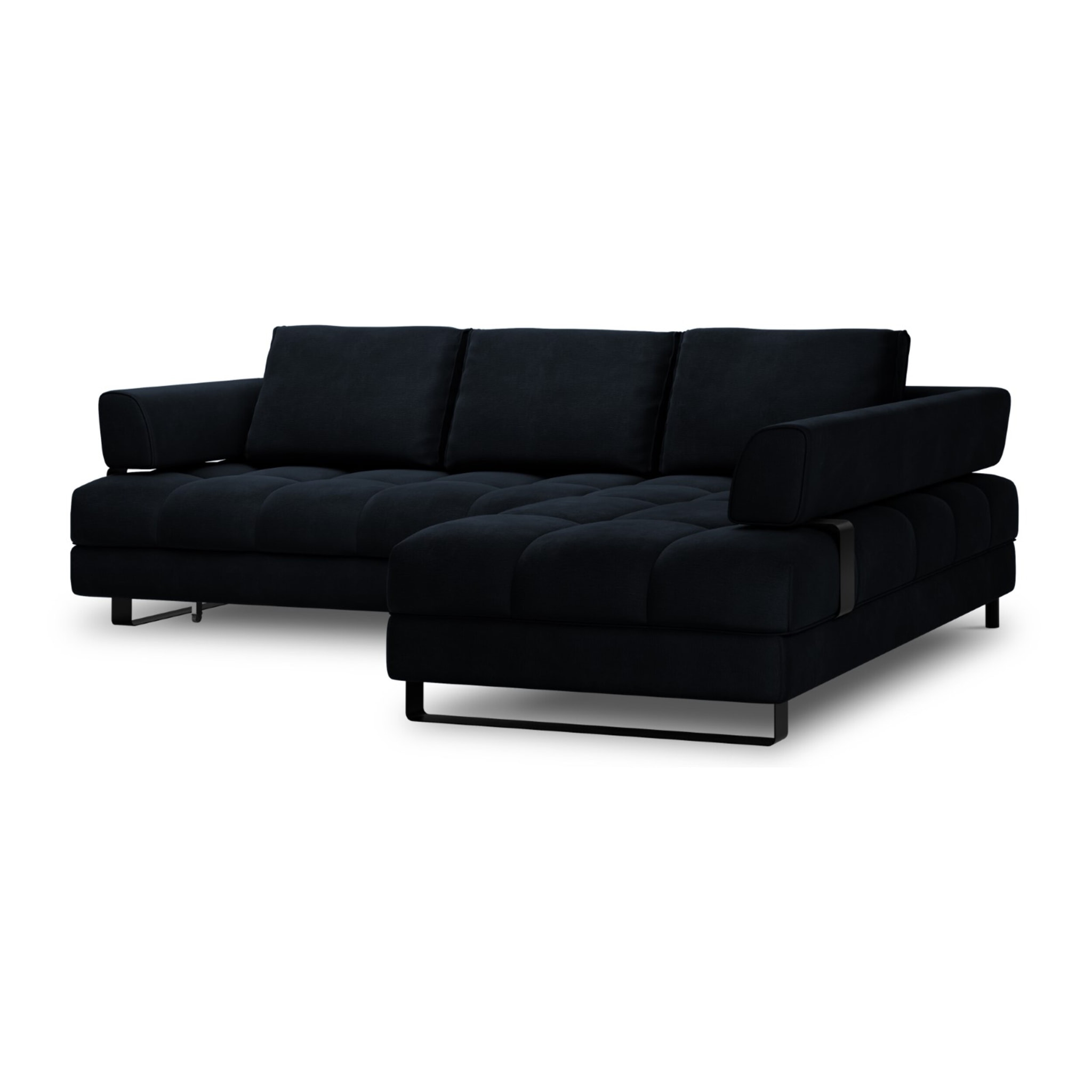 Canapé d'angle droit convertible avec coffre de rangement "Clinton" 5 places en velours bleu foncé