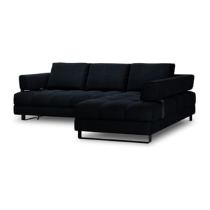 Canapé d'angle droit convertible avec coffre de rangement "Clinton" 5 places en velours bleu foncé