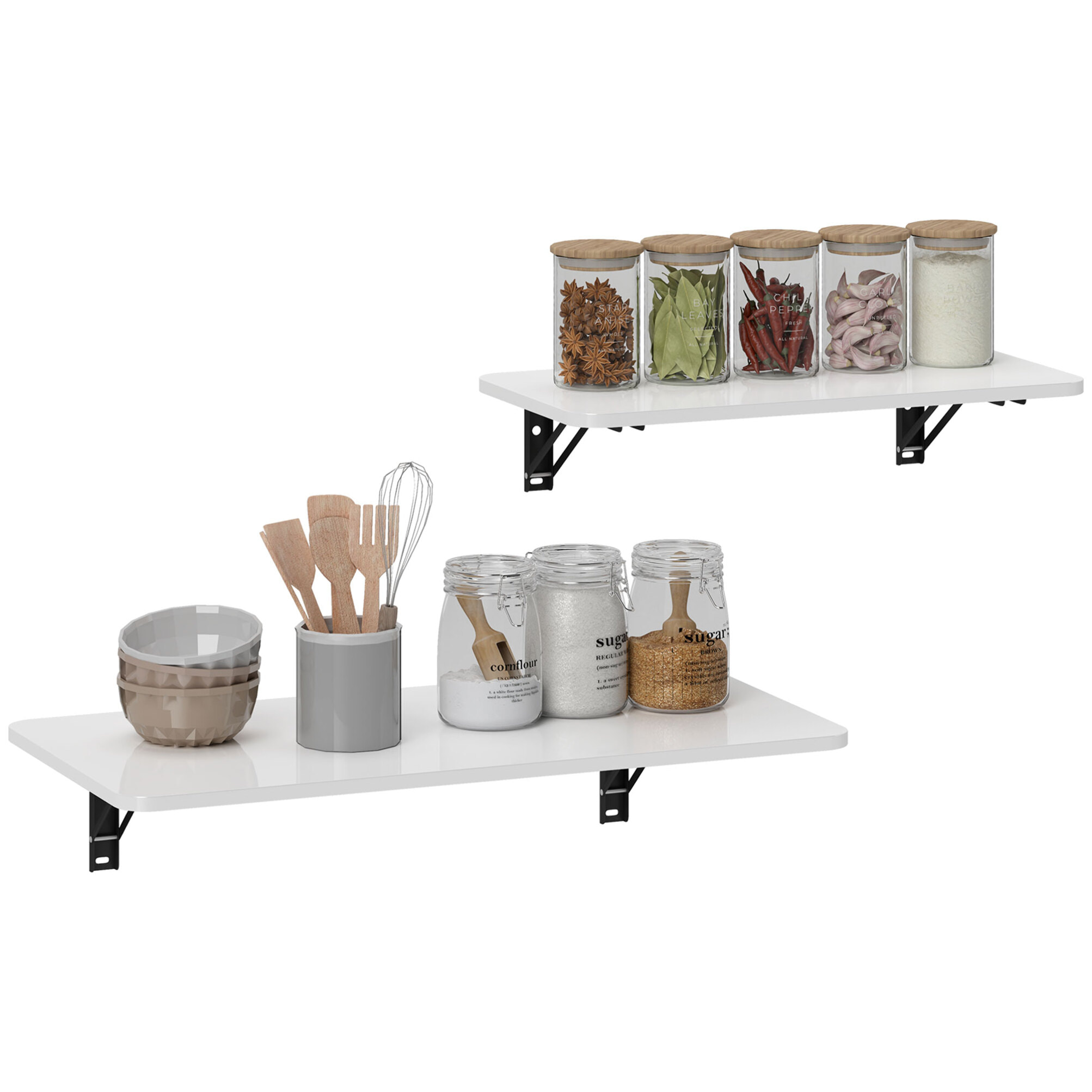 Juego de 2 Mesas Plegables de Pared Escritorios Flotantes para Espacios Pequeños Mesas Abatibles para Cocina Comedor Estudio Dormitorio y Salón Blanco Brillo