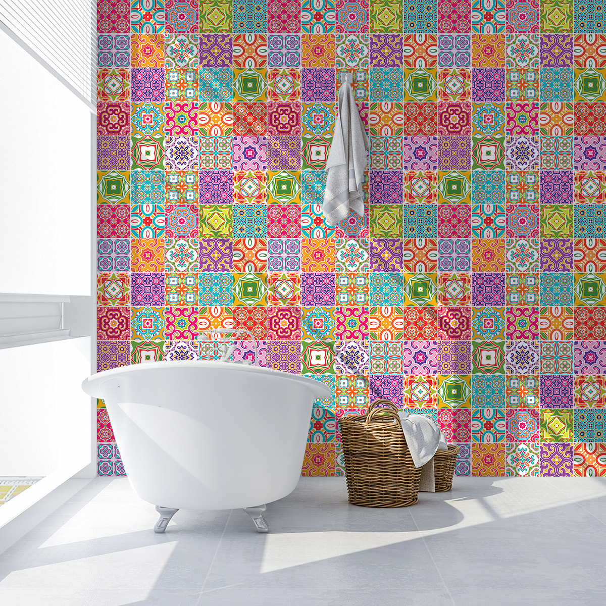 Stickers muraux - Sticker Mural Carrelage adhésif Cuisine Salle de Bain - 60 STICKERS CARRELAGES AZULEJOS THIFANIA