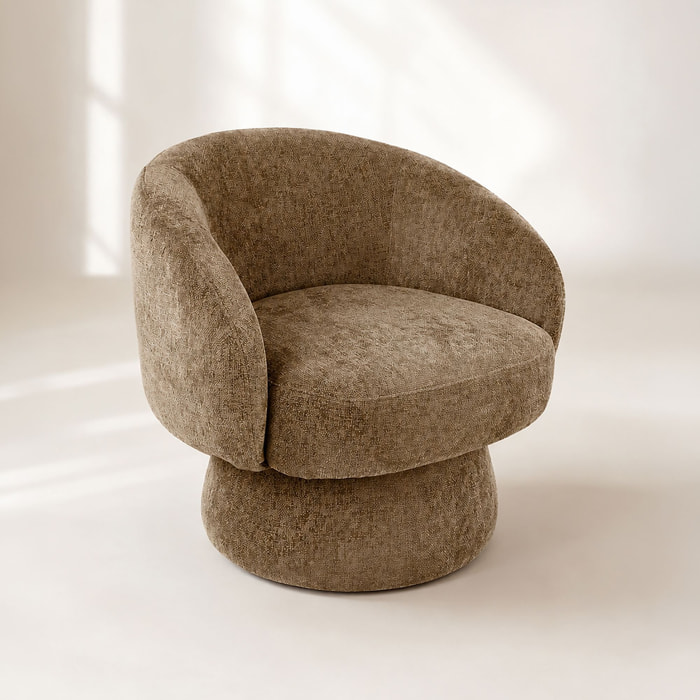 Fauteuil pivotant en tissu chenille caramel PALOMA