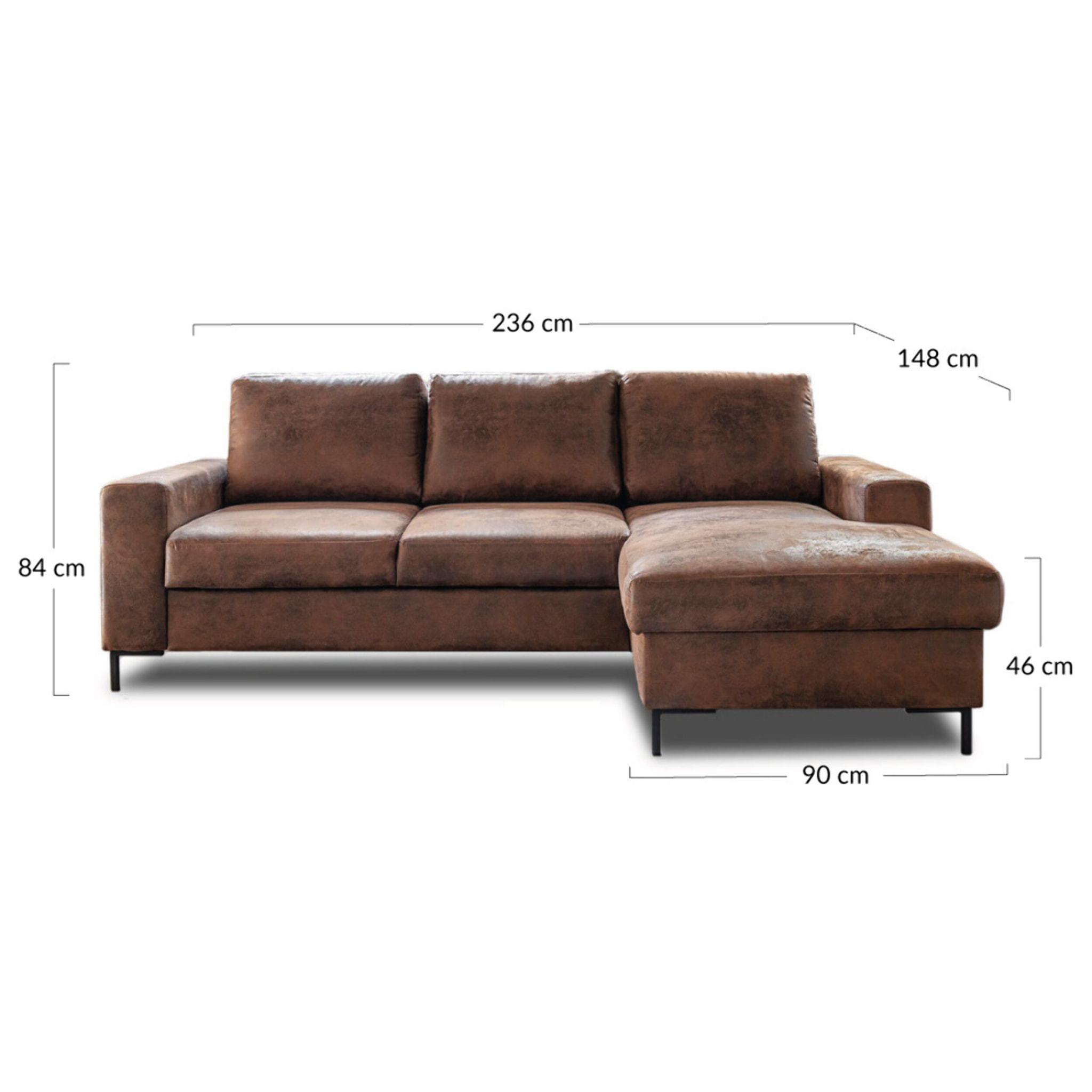 Lilly - Canapé d'angle droit - 4 places - convertible avec coffre - en microfibre - Marron