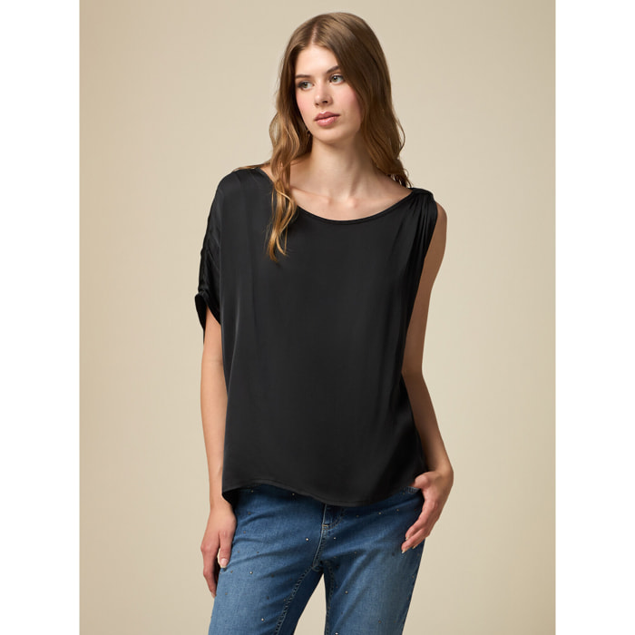 Oltre - Blusa asimétrica de raso - Negro