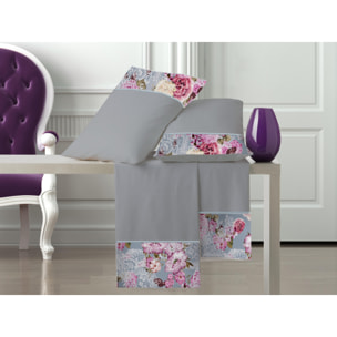 Completo letto Arminie IPERSAN Puro Cotone Ricamo Grigio