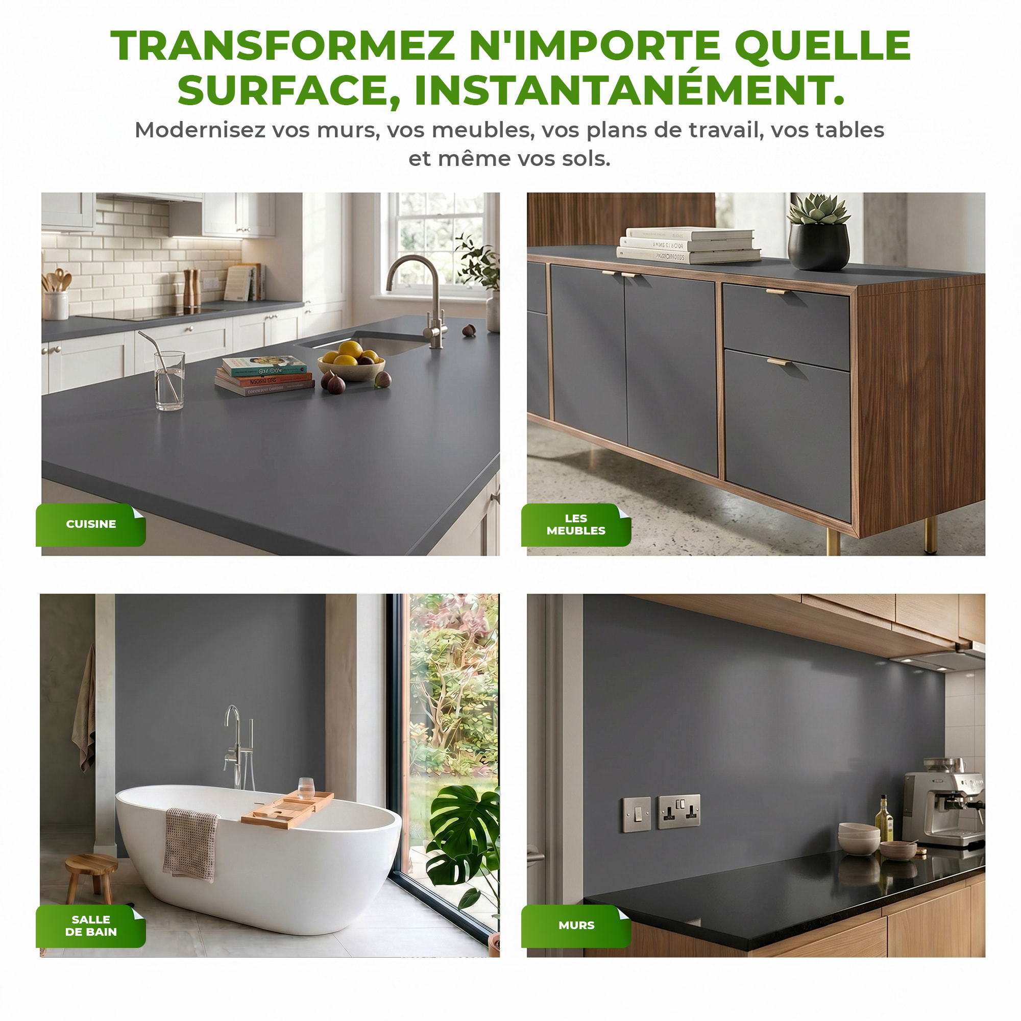 Rouleau adhésif décoratif Vinyle au Mètre - Gris fonce - Sticker Lavable Imperméable Mur Cuisine Meubles