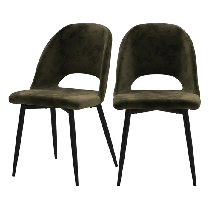 Lot de 2 chaises en velours vert et pieds en métal noir - Pénélope