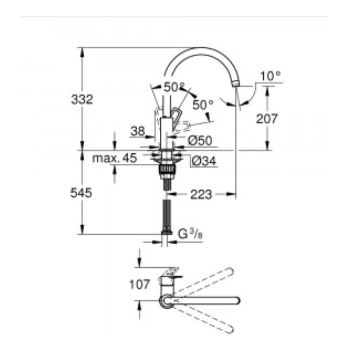 Evier  Tudor + mitigeur cuisine GROHE Bauloop bec haut