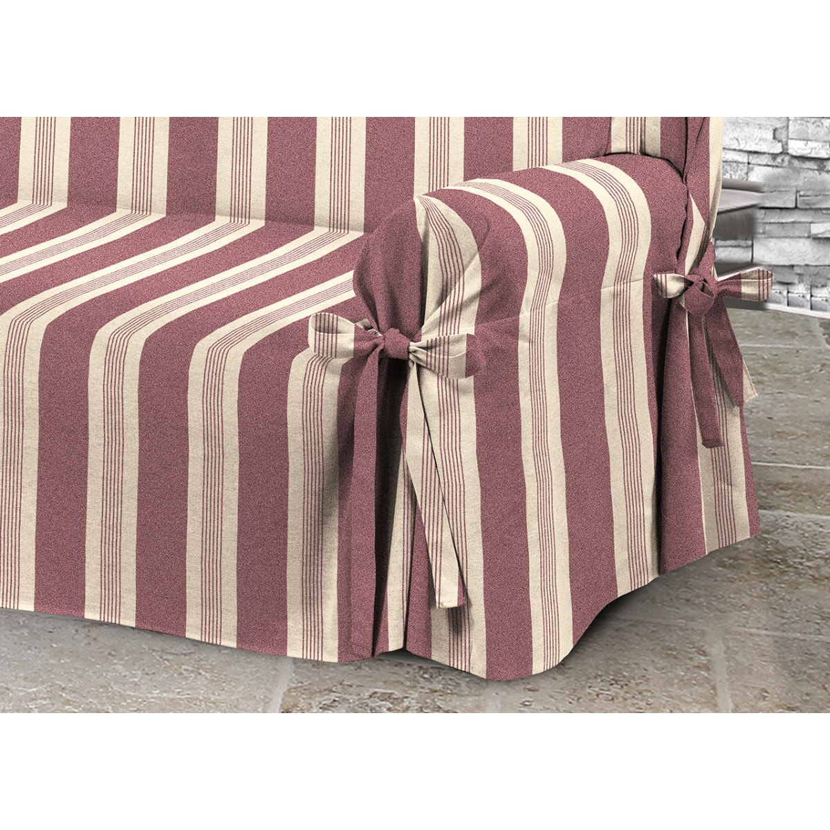 Copridivano Con Laccetti Rigato Grancasa Bordeaux