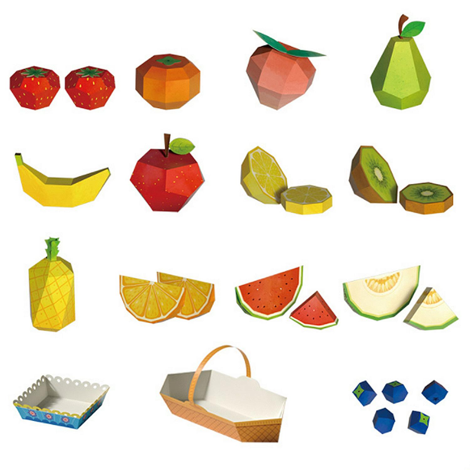 Kit manualidades 3D papel origami. Figuras de frutas..