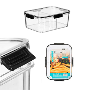 Fiambrera hermética transparente negra con lámina divisoria removible. 3300ml de capacidad.