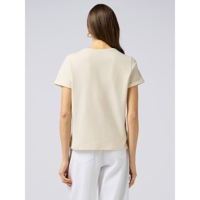 Oltre - Camiseta de algodón con aplicaciones - Beige
