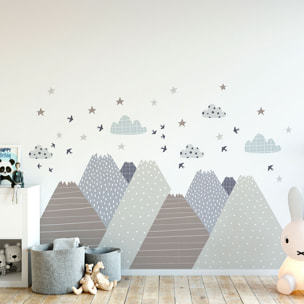 Stickers muraux enfants - Décoration chambre bébé - Autocollant Sticker mural géant enfant montagnes scandinaves LOLAKA