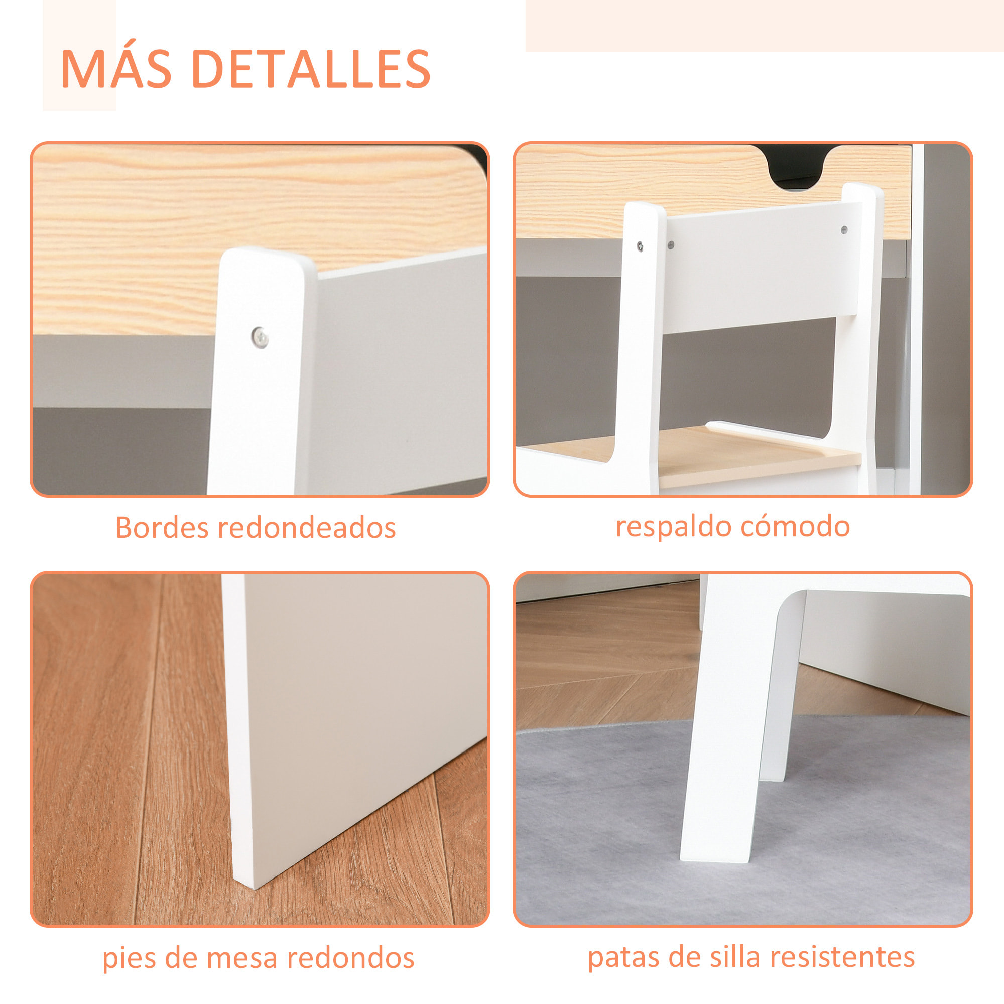 Escritorio para Niños con Silla de 3 a 6 Años Pupitre Infantil 2 en 1 Conjunto de Escritorio 2 Piezas con Cajón y Eatantes de Libros 70x50x75 cm Blanco y Natural