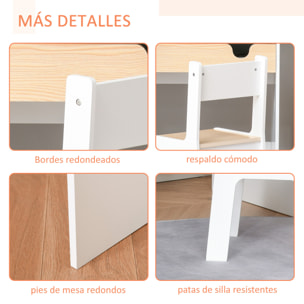 Escritorio para Niños con Silla de 3 a 6 Años Pupitre Infantil 2 en 1 Conjunto de Escritorio 2 Piezas con Cajón y Eatantes de Libros 70x50x75 cm Blanco y Natural