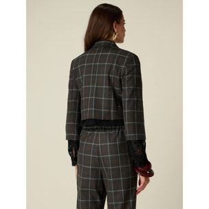 Oltre - Blazer cropped a quadri con dettagli pizzo - Grigio