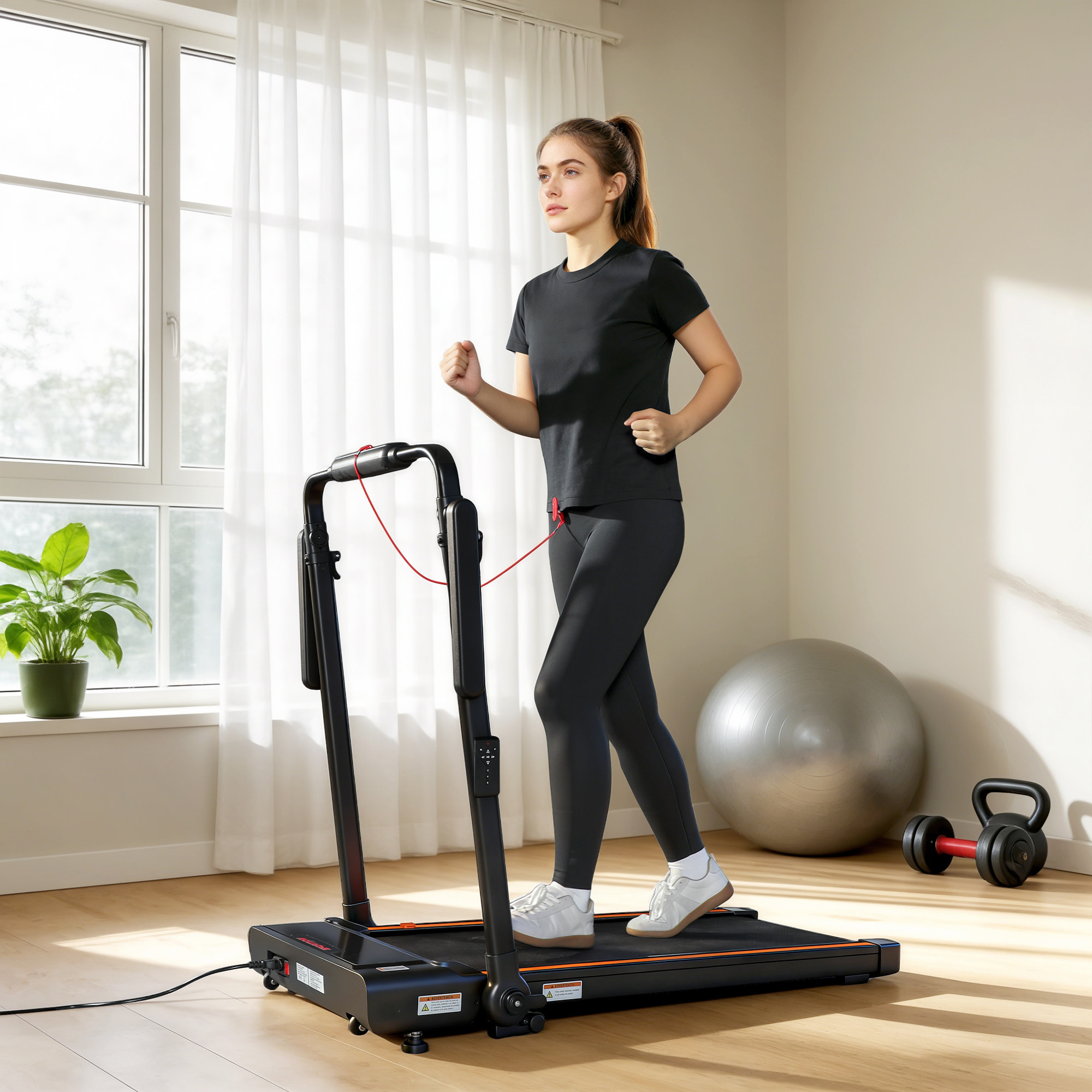 Cinta de Correr Plegable 2 en 1, Andar Caminadora Eléctrica 2.5HP con Escritorio Extraíble y Manillar Ajustable en Altura, 1-12 KM/H, Pantalla LED y Soporte para Móvil, para Hogar y Oficina