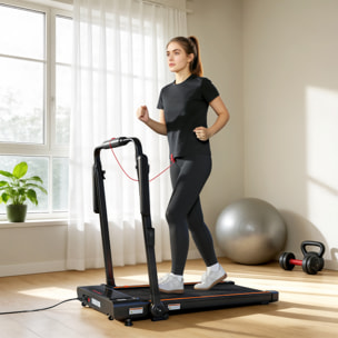 Cinta de Correr Plegable 2 en 1, Andar Caminadora Eléctrica 2.5HP con Escritorio Extraíble y Manillar Ajustable en Altura, 1-12 KM/H, Pantalla LED y Soporte para Móvil, para Hogar y Oficina