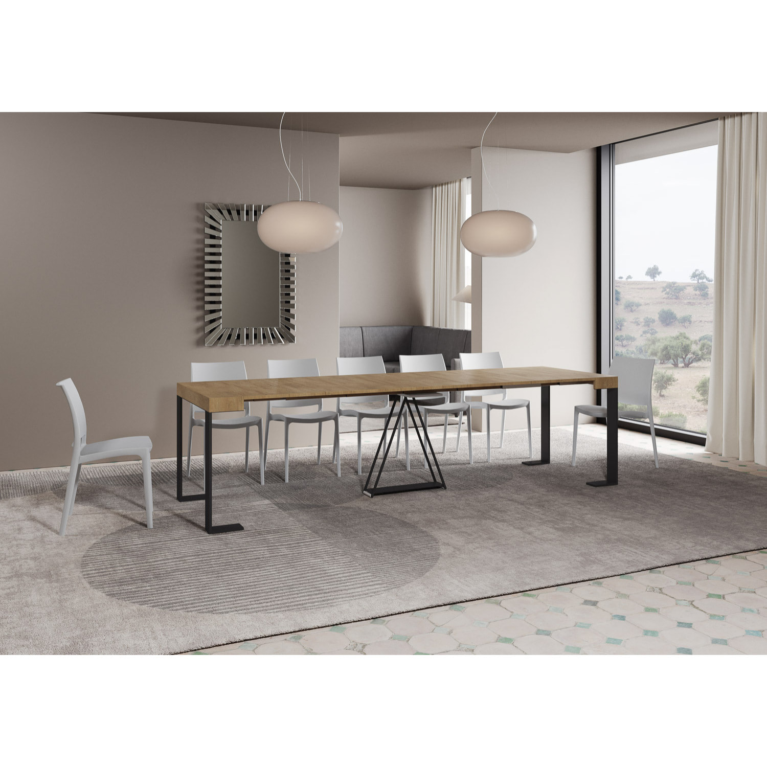 Consola extensible 90x40/300cm Zamat roble natural estructura antracita