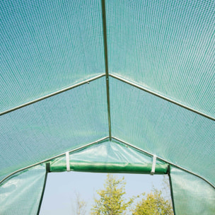Serre de jardin tunnel 6 m² 6 fenêtres porte zippée acier galvanisé PE vert