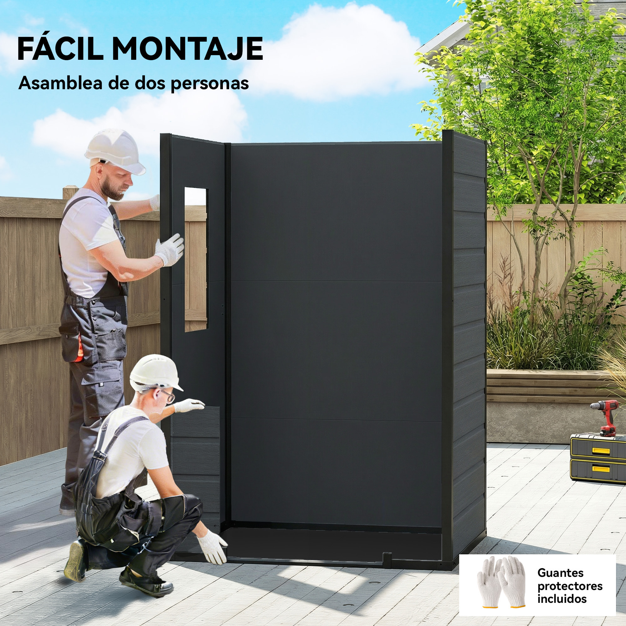 Caseta de Jardín Exterior 1,09 m², 128x104x196 cm, Cobertizo de Jardín Exterior de Plástico con Suelo, Puerta con Cerradura, Ventana y Ventilación para Almacenaje de Herramientas, Gris Oscuro