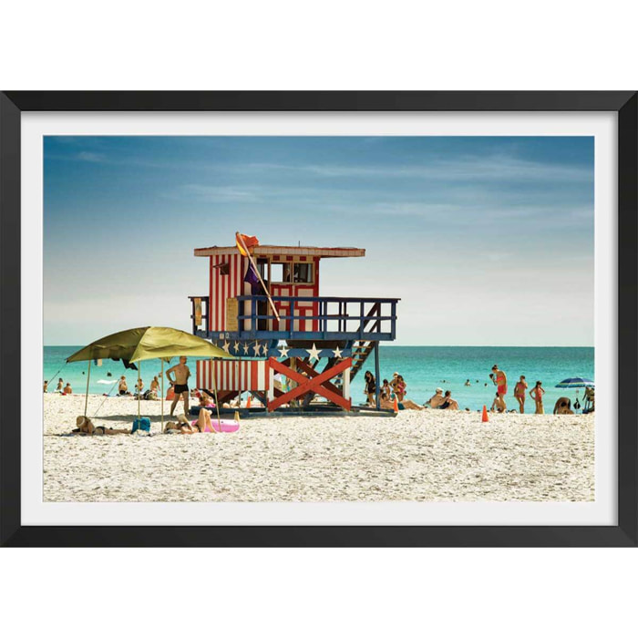 Affiche america south beach Affiche + cadre en bois - Noir