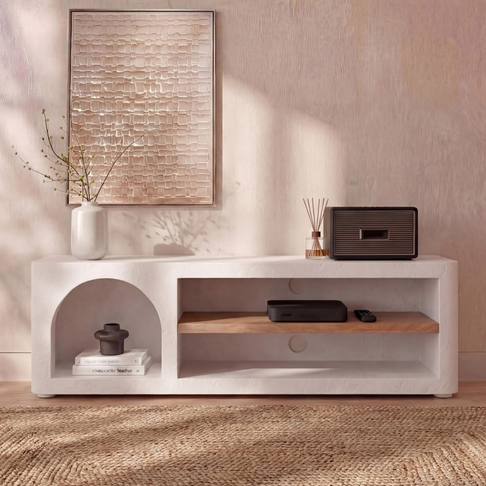 Meuble TV en plâtre blanc cassé 140 cm - Fira