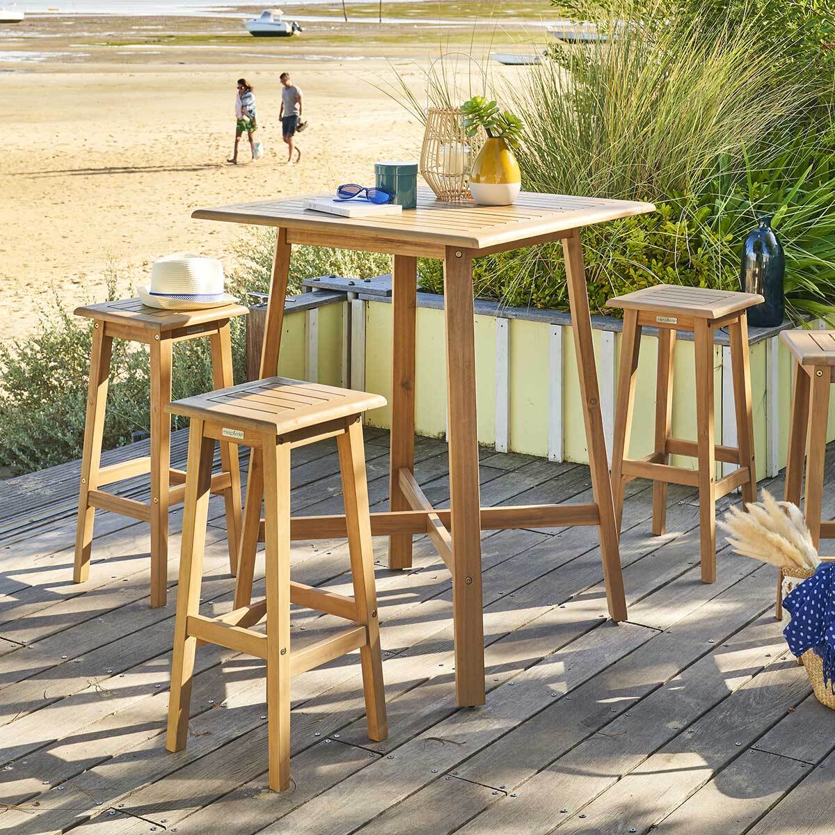 Table haute de jardin "Tiwi" 4 places en acacia