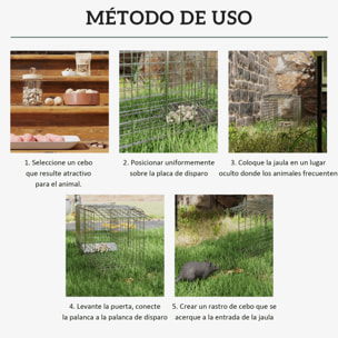 Trampa para Animales Vivos Plegable 66x24x30,5 cm Jaula de Captura de Alambre con Puerta y Asa para Conejos Ratas Roedores Plata