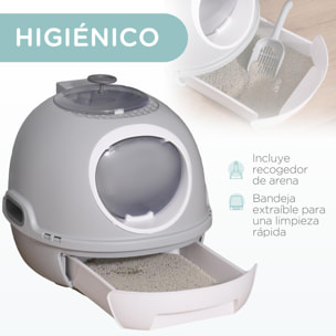 Caja de Arena para Gatos Arenero Cubierto con Cajón Arenero Cerrado para Gatos con Claraboya Abatible Bandeja Extraíble y Pala 47x55x44 cm Gris