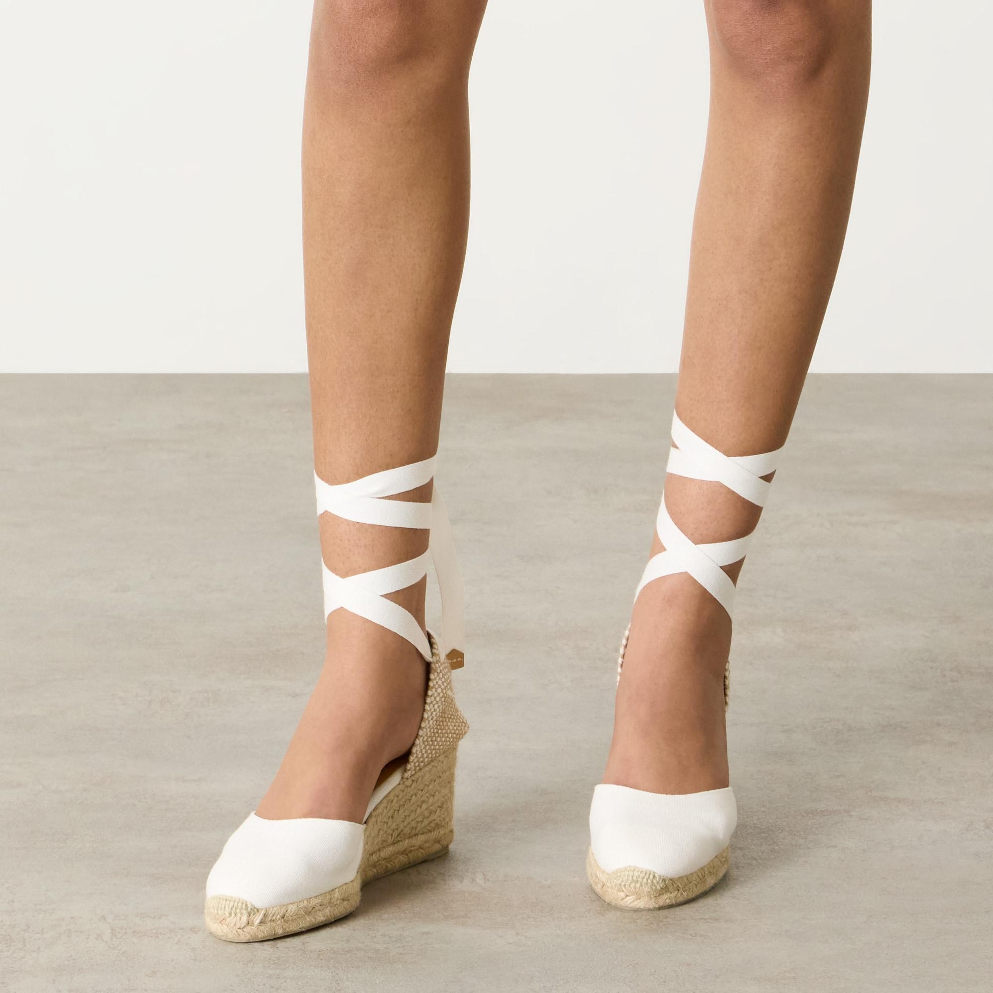 Alpargatas de cuña de mujer Carina en algodón orgánico, cierre mediante lazada
