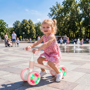 Bicicleta sin Pedales, Bici Correpasillos con Limitado a 135°, Asiento Ajustable en Altura, 4 Ruedas EVA Silenciosas con Luces, Bicicleta de Equilibrio para Niños y Niñas de 1 a 2 Años, Rosa