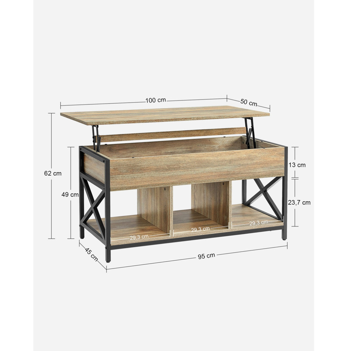 Tavolino da salotto industrial Sonoma con piano sollevabile