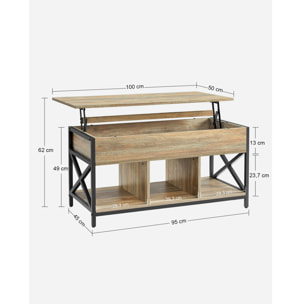 Tavolino da salotto industrial Sonoma con piano sollevabile