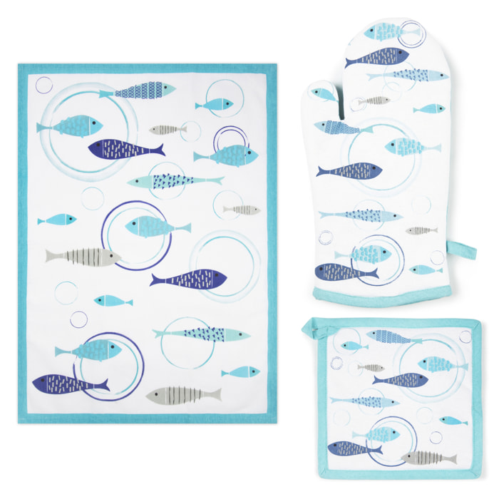 Set Canovaccio Presina e Guanto da Cucina Excelsa – North Sea, Cotone Multicolore