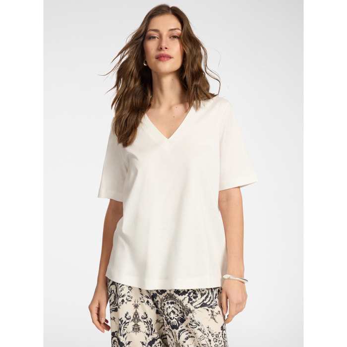 Elena Mirò - T-shirt in cotone scollo a V - Bianco