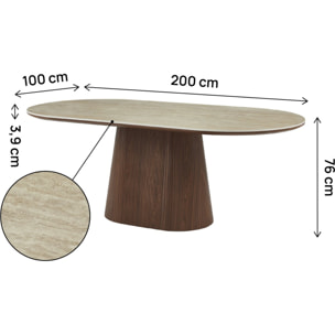 Table à manger ovale en pierre et bois "Portofino" - 8 places - Travertin et marron